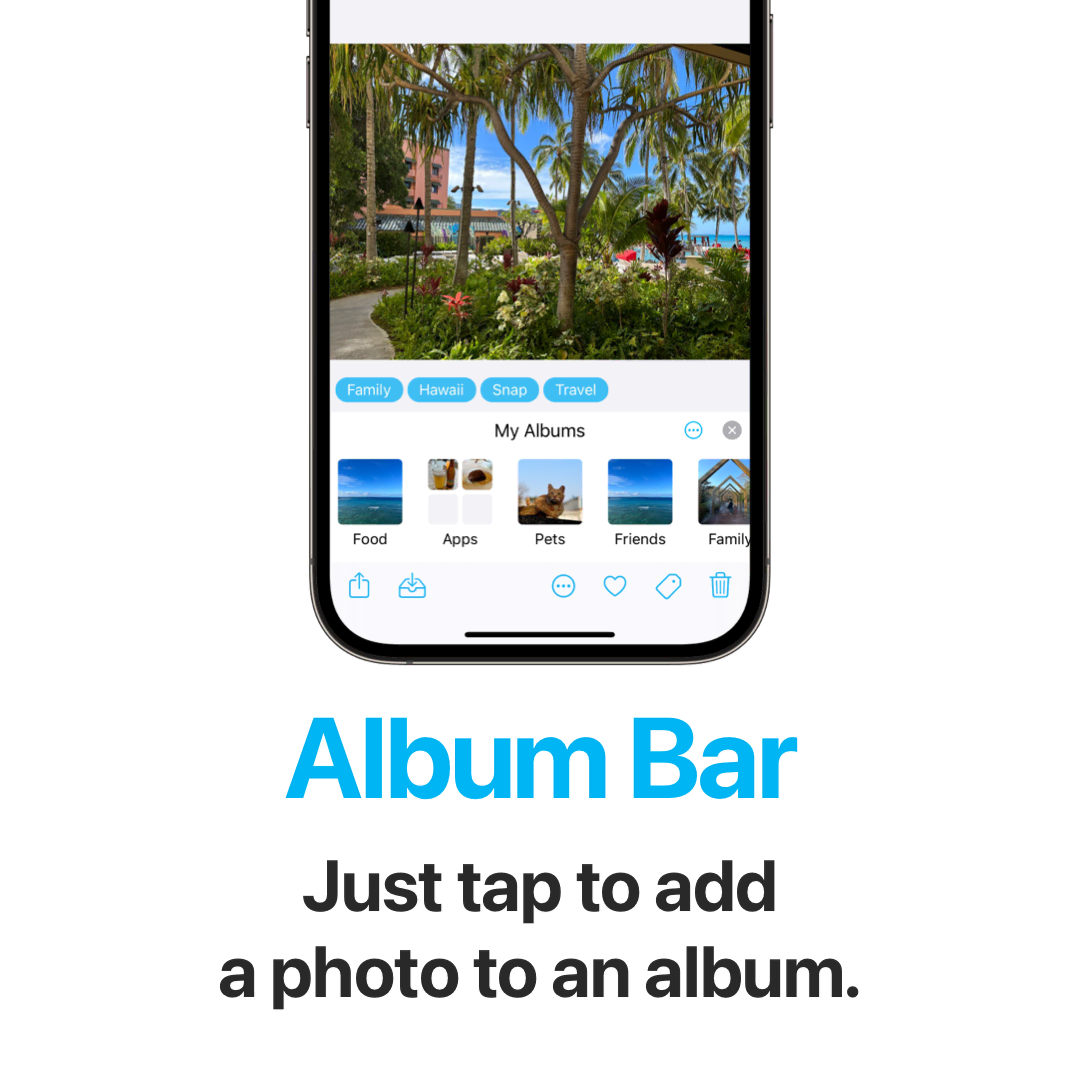 Album Bar - Just tap to add a photo to an album