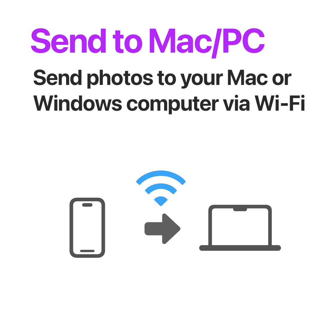 Send to Mac/PC - Send photos to your Mac or Windows computer via Wi-Fi