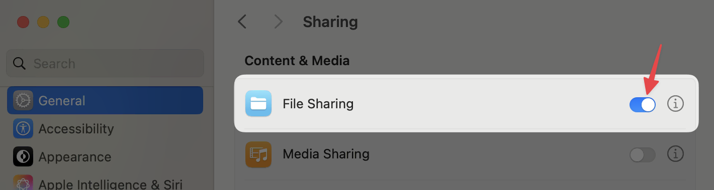 Option de partage de fichiers macOS
