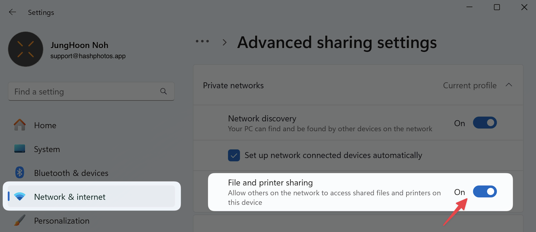 Option de partage de fichiers Windows