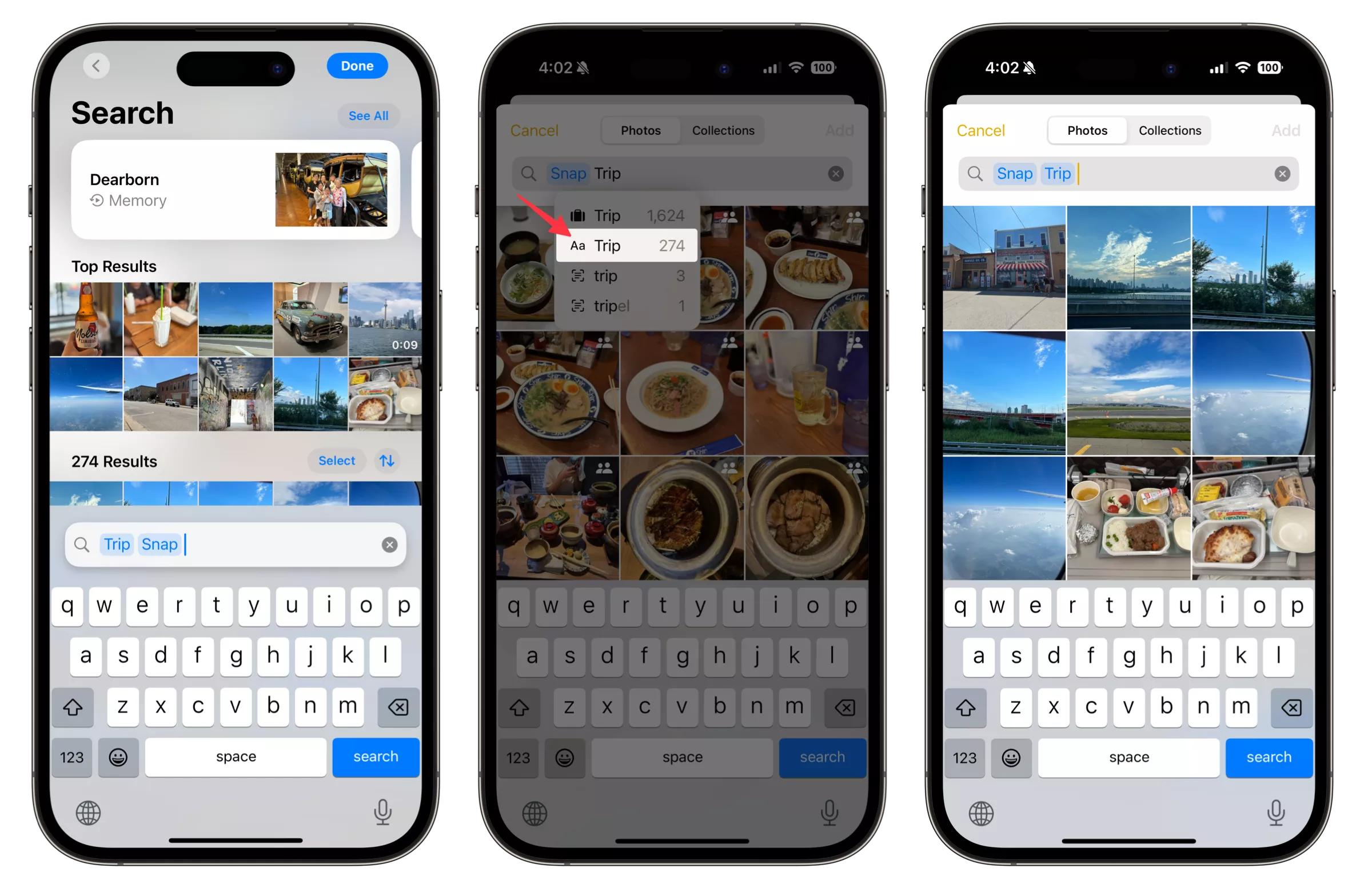 Search with keyword in iOS Photos app